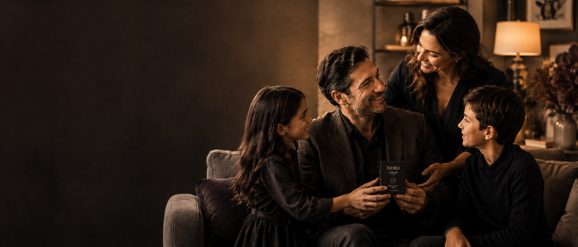 Familia regalando perfume Almatti para el Día del Padre